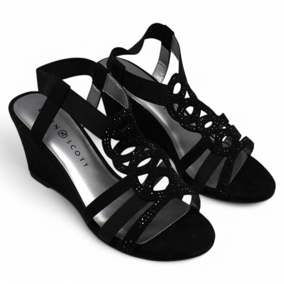 Denice Womens Embellished Slingback Wedge Sandals - Picture 1 of 8